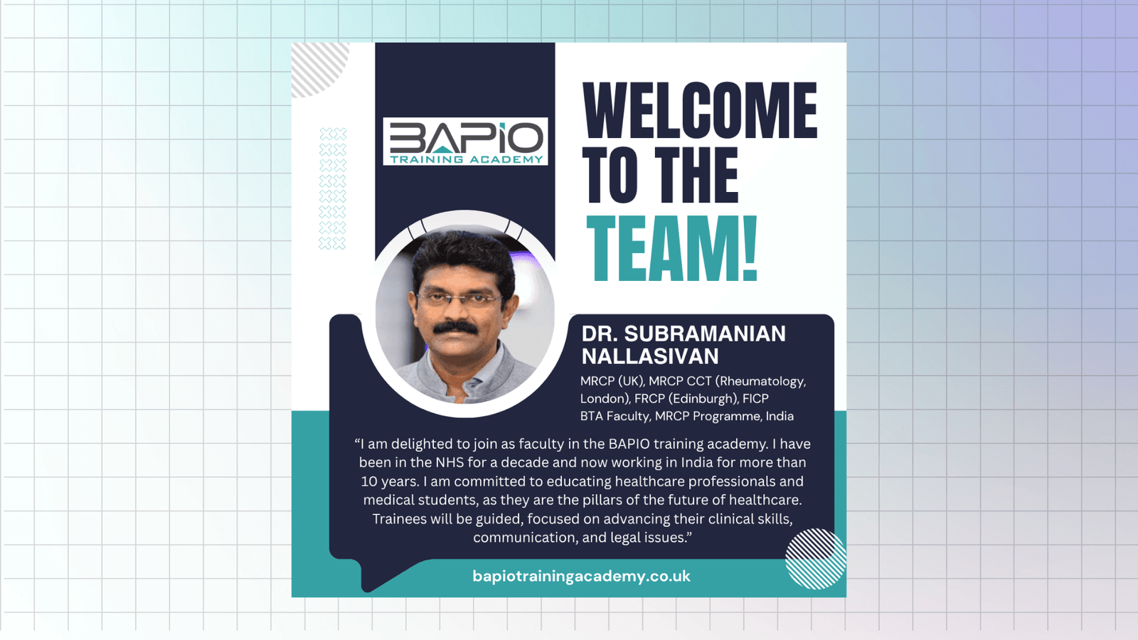 BTA Welcomes Dr. Subramanian Nallasivan