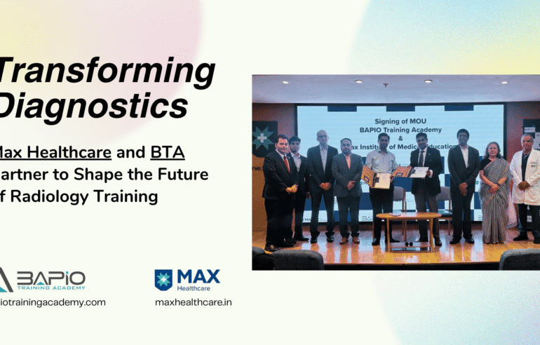 Representatives and leaders from Max Healthcare and the BAPIO Training Academy pose together to announce their new partnership aimed at enhancing medical training in India