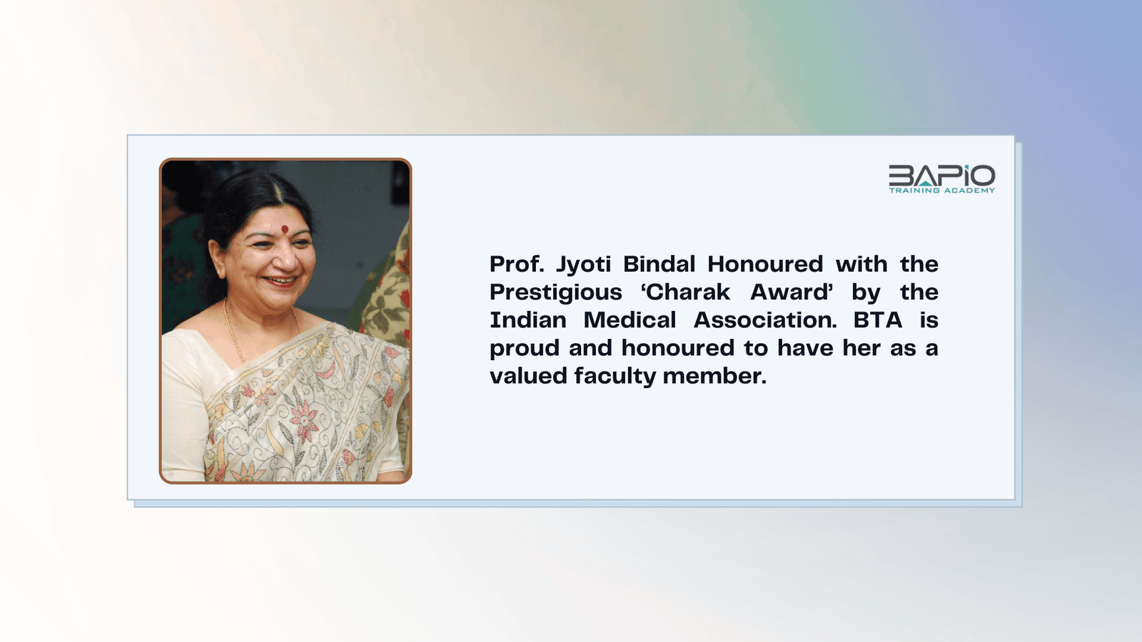 Indore: Dr Jyoti Bindal Honoured With Prestigious ‘Charak Award’ By Indian Medical Association