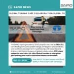 Promotional graphic from BAPIO Training Academy highlighting the Road Safety and Post-Crash Care Campaign in collaboration with Tata Motors. The image shows a warning triangle on a road with a car and responder in the background, alongside text about BTA’s role at ITACC 2.0 in strengthening trauma care through India–UK–USA collaboration.